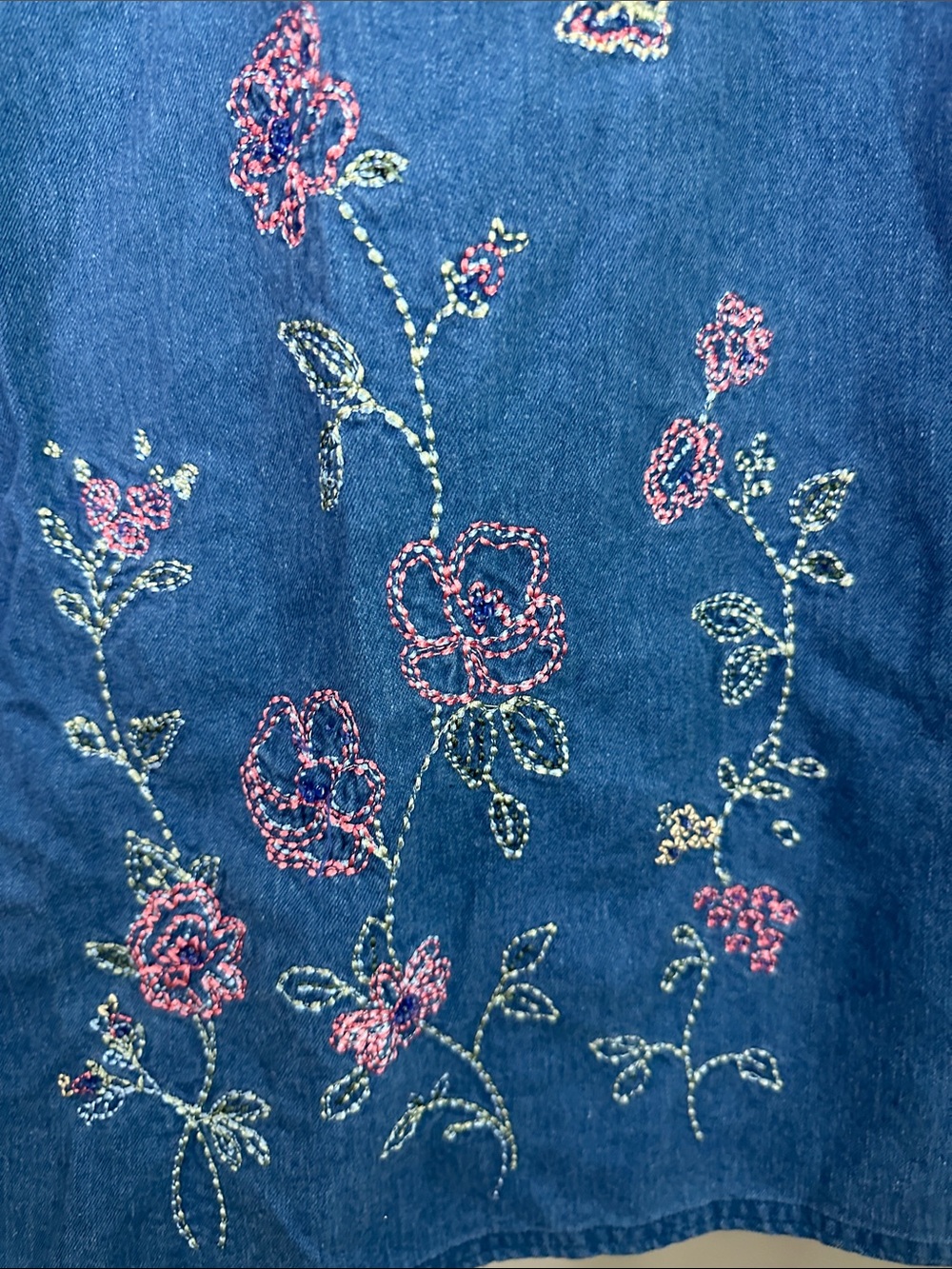 Napa Valley vintage Embroidered Blue Denim Midi Skirt with Elastic Waist - Picture 4 of 5